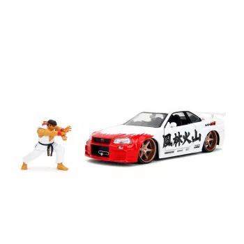Jada Street Fighter Ryu 1:24 Nissan Skyline GTR Die-Cast auto s figúrkou