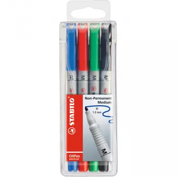 STABILO OHPen - 4 ks - čierna - modrá - zelená - červená - okrúhle - stredné - 1 mm - atrament na vodnej báze