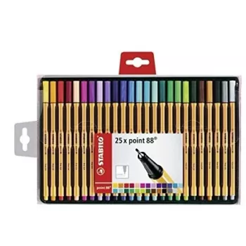 STABILO point 88 fineliner sada pier - 30 miešaných farieb - 0,4 mm - kovom obalený plsťový hrot - atrament na vodnej báze - šesťhranné telo - vetrané viečko - kartónové puzdro
