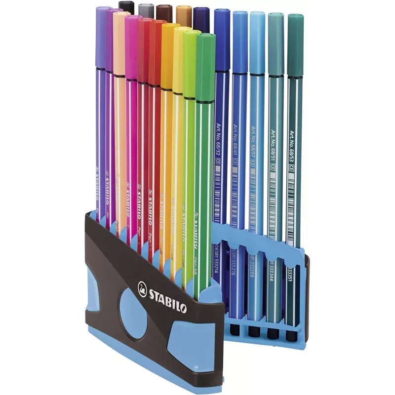 STABILO Pen 68 fixky sada - stredná - 20 farieb - sortiment - 1 mm - 24 h Cap-Off - atrament na vodnej báze