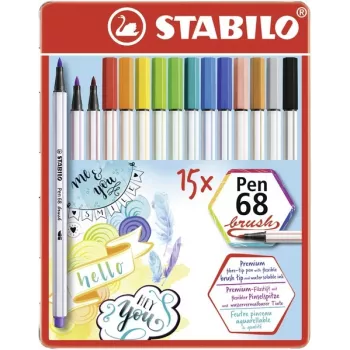 STABILO Pen 68 Brush - 15 farieb - sortiment - atrament na vodnej báze - Nemecko - dospelí a deti
