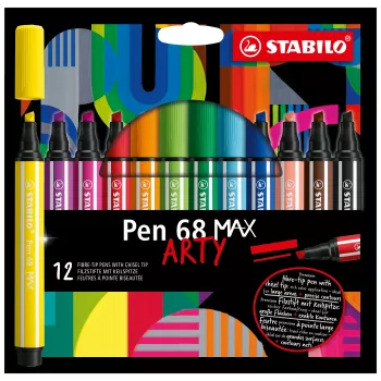 STABILO Pen 68 MAX 12-dielna sada fixiek ARTY Edition s klinovým hrotom v plastovom puzdre