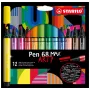 STABILO Pen 68 MAX 12-dielna sada fixiek ARTY Edition s klinovým hrotom v plastovom puzdre