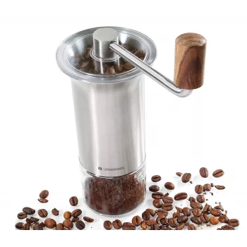 Zassenhaus mlynček na kávu BARISTA nerezová oceľ / sklo ručný mlynček s keramickým mlecím mechanizmom