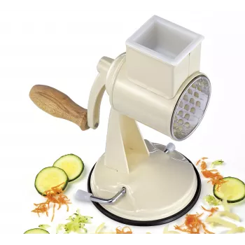 Zassenhaus bubnový strúhač Classic Cream – 3-bubnový rotačný strúhač s nerezovými bubnami, prísavka, ergonomická kľuka
