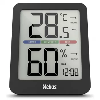 Mebus 11115 termo-hygrometer analógový montáž na stenu vnútorný teplomer a vlhkomer s ukazovateľom komfortných zón - biela/strieborná