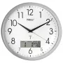 Mebus 19422 rádiom riadené nástenné hodiny, analógové, biely ciferník, strieborné puzdro, 30 cm