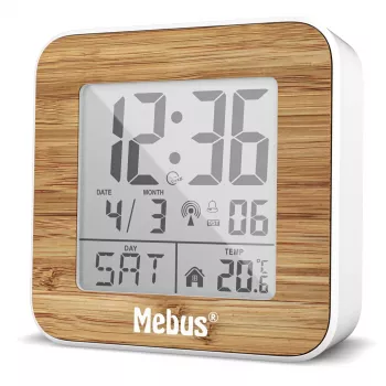 Mebus 27247 Rádiom riadený budík s digitálnym displejom, biela/drevo