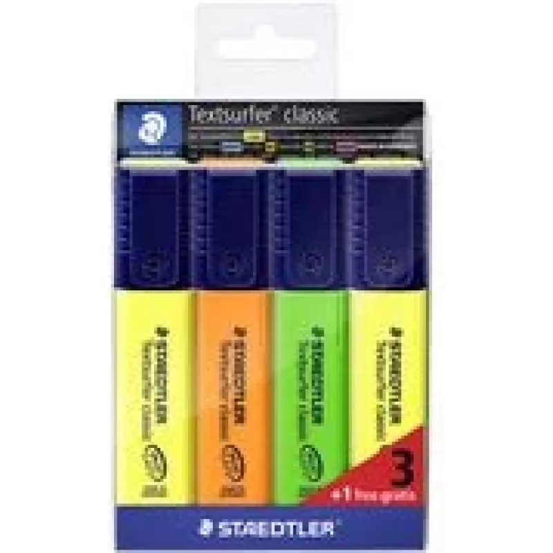 STAEDTLER Textsurfer Classic 3+1 promopack zvýrazňovače sada, hrot klin, 1.0-5.0 mm, rôzne farby