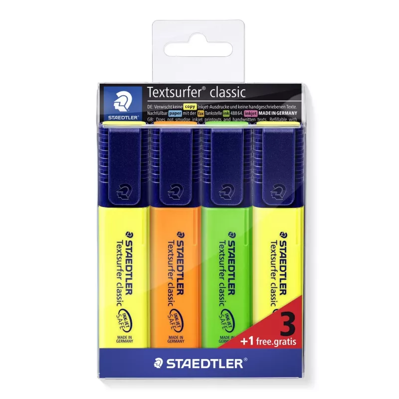 STAEDTLER Textsurfer Classic 3+1 promopack zvýrazňovače sada, hrot klin, 1.0-5.0 mm, rôzne farby