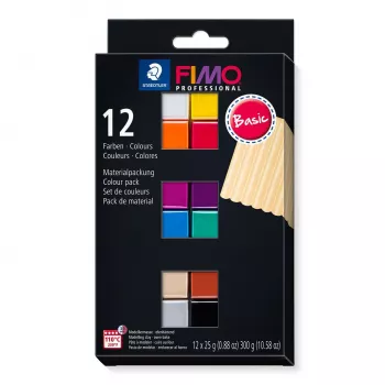 STAEDTLER FIMO 8043 C modelovacia hmota sada - 12 farieb - čierna, modrá, šampanská, zelená, sivá, magenta, oranžová, červená, terakota, fialová, biela, žltá - 12 x 25 g bloky - na pečenie v rúre polymerová hmota - mäkká - 110°C - 30 min.