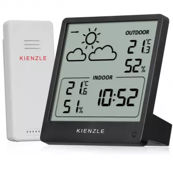 KIENZLE Meteorologická stanica Slim (15002) s bezdrôtovým vonkajším senzorom, LCD displejom, predpoveďou počasia, fázou mesiaca, budíkom