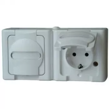 HEINRICH KOPP BLUE ELECTRIC kombinácia spínača a zásuvky Schuko na povrchovú montáž, IP44, arktická biela, 250V, 16A (131202003)