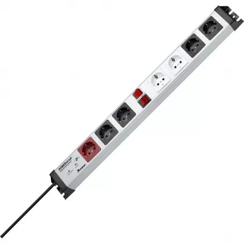 Heinrich Kopp POWERversal zásuvkový blok so 7 AC zásuvkami, typ F, IP20, 3600 W, čierna/sivá/červená/biela, 1,4 m kábel
