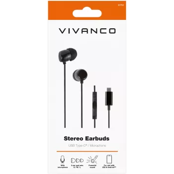 Vivanco stereo USB-C in-ear slúchadlá, čierne (61752)