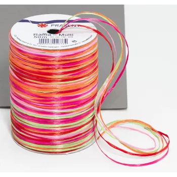 C.E. PATTBERG Raffia darčeková stuha matná ružová/červená/oranžová/zelená 3,0 mm x 50,0 m