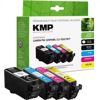 KMP kompatibilná sada atramentových kaziet 4 ks balenie čierna azúrová purpurová žltá pre Canon PGI-525/CLI-526