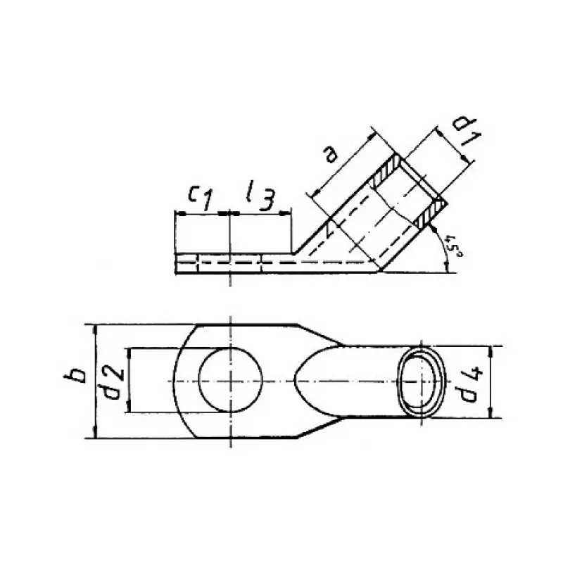 Klauke 47R1245 rúrkový káblový ok 45° 70mm² M12 E-Cu galvanicky pocínovaný