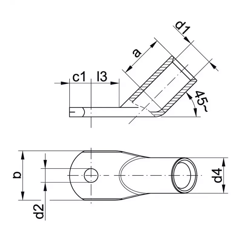 Klauke 47R1245 rúrkový káblový ok 45° 70mm² M12 E-Cu galvanicky pocínovaný