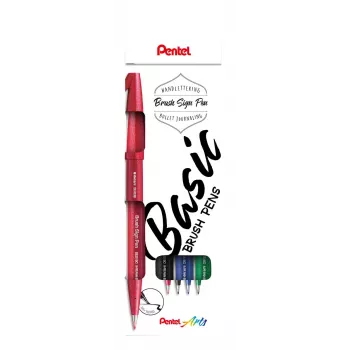 Pentel Sign Brush Pen sada 4 rôzne farby čierna červená modrá zelená