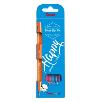 Pentel Sign Pen štetcové pero sada 4 farby čierna červená modrá zelená