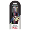 Pentel Dual Metallic gélové pero sada - 4 farby (zelená, oranžová, ružová, fialová) - 0,5 mm jemný hrot - plastové puzdro - blister