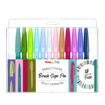 Pentel Brush Sign Pen Artist 12 pastelová štetcová pera sada SES15C-12