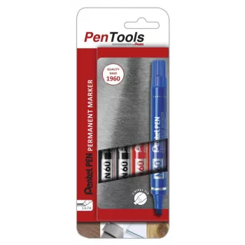 Pentel N60 permanentný marker klinový hrot balenie 4 ks rôzne farby čierna, modrá, červená, zelená