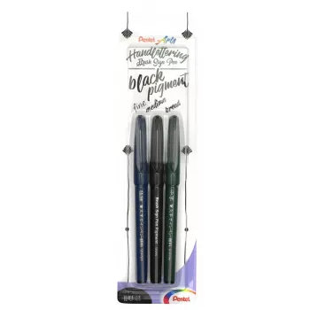 Pentel Arts Sign Pen Brush kaligrafické štetcové pero sada čierna balenie 3 ks