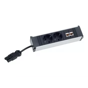 Bachmann CONI 4x UK zásuvka 45° šikmý zásuvkový blok 3,15A poistka 1x modulový slot čierna