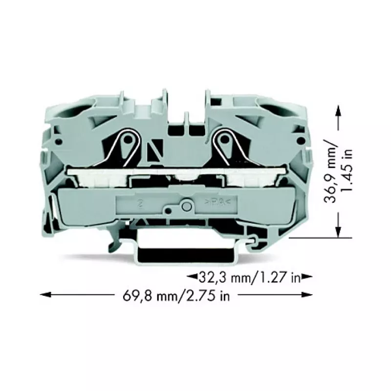 WAGO 2016-1201 priechodná svorka, 16 mm², 800 V, sivá, Push-in CAGE CLAMP