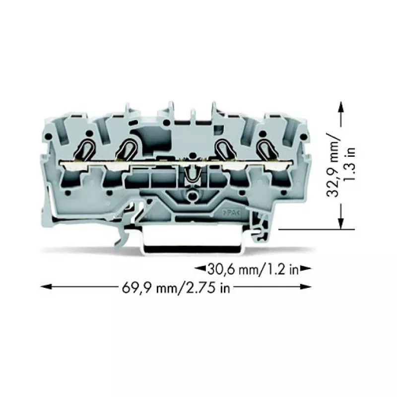 WAGO 2002-1401 priechodná svorka, 4-vodičová, 2,5 mm², Push-in CAGE CLAMP, 800 V, sivá