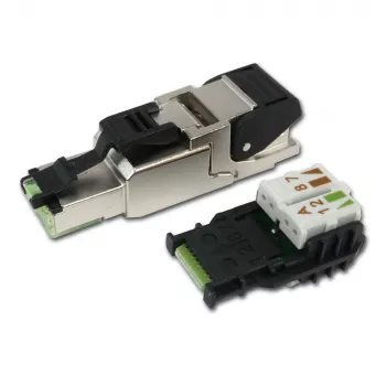 Telegärtner RJ45 konektor MFP8 Cat.6a (Deep), T568A s predmontovanou protiprachovou krytkou, robustné puzdro z tlakovo liateho zinku - 1 kus (J00026A2004)