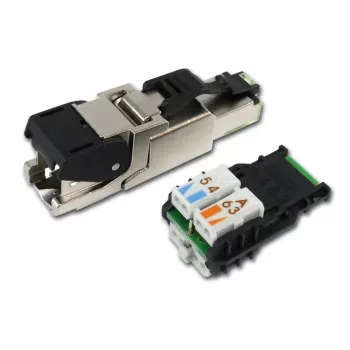 Telegärtner RJ45 konektor MFP8 Cat.6a (Deep), T568A s predmontovanou protiprachovou krytkou, robustné puzdro z tlakovo liateho zinku - 1 kus (J00026A2004)