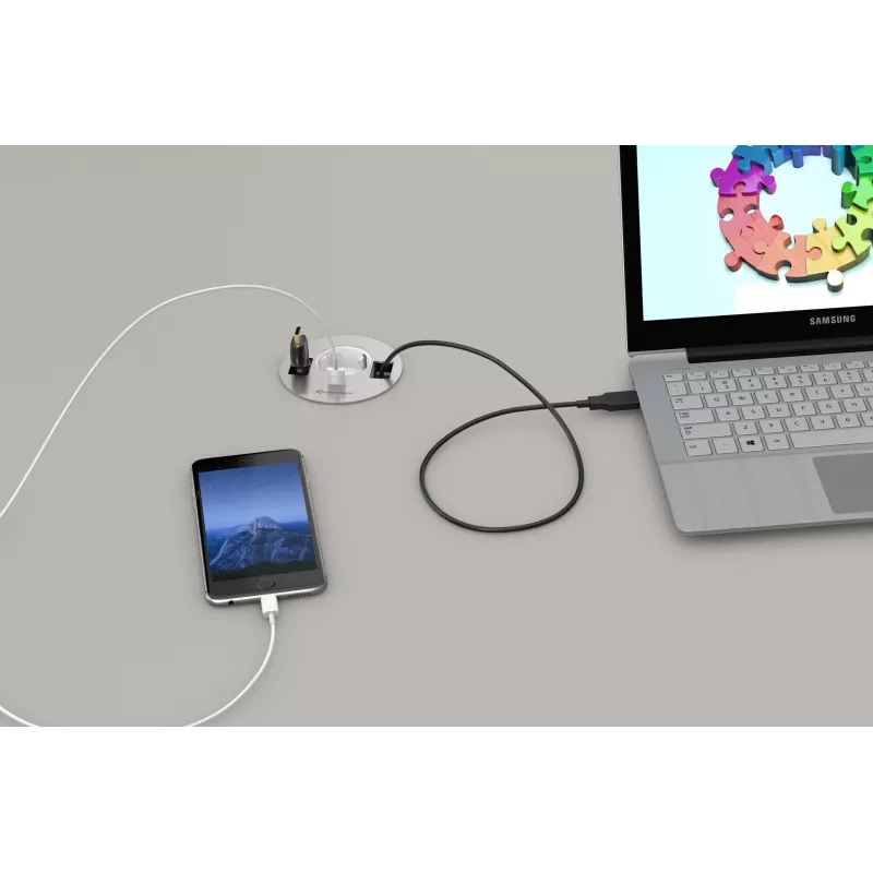 Kindermann CablePort table³ stolová pripojovacia skrinka na zabudovanie, strieborná
