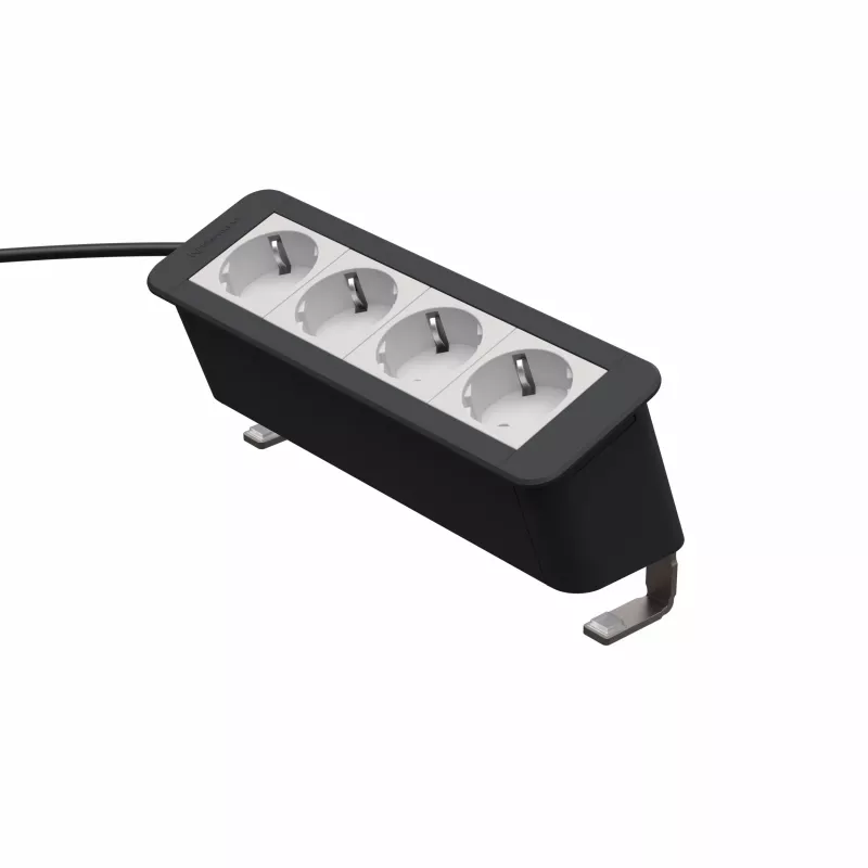 Kindermann CP Office Desk 4-násobný napájací modul (4 x Schuko, 3m kábel, strieborná/čierna)