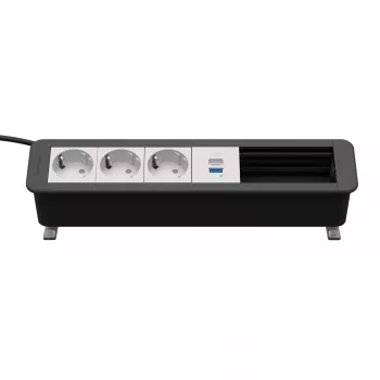 Kindermann CP Office Desk 6-f 3xStr 1xUSB A/C stolový pripojovací panel strieborná/čierna
