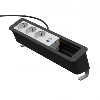 Kindermann CP Office Desk 6-f 3xStr 1xUSB A/C stolový pripojovací panel strieborná/čierna