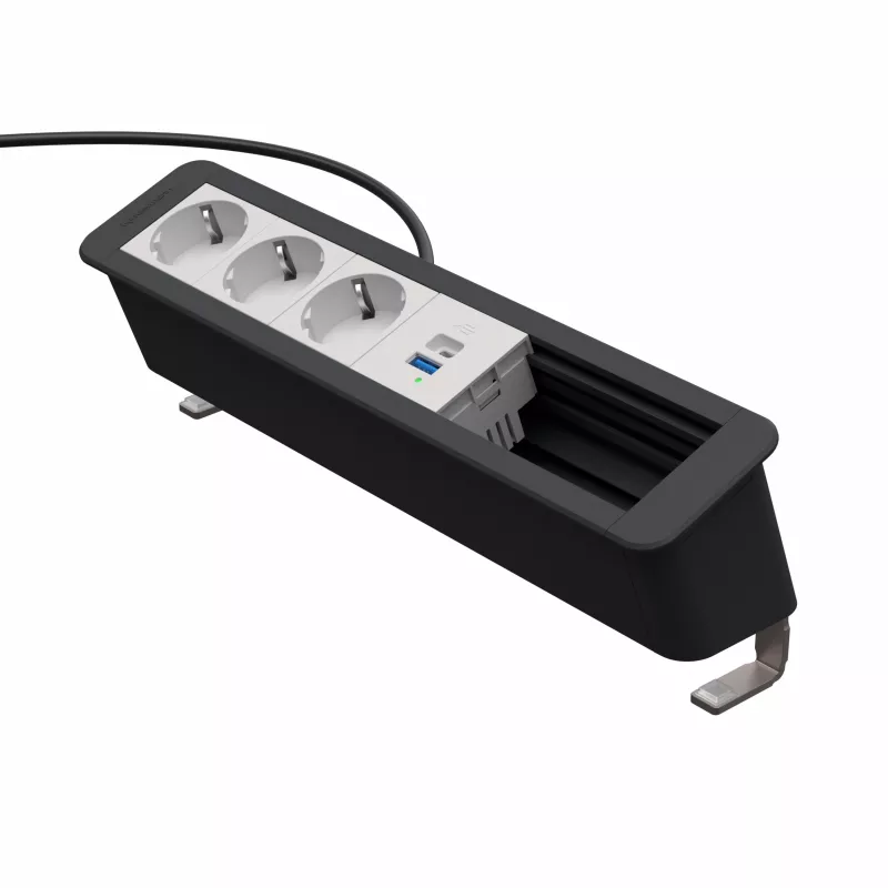 Kindermann CP Office Desk 6-f 3xStr 1xUSB A/C stolový pripojovací panel strieborná/čierna