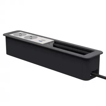 Kindermann CP Office Frame 6-násobný s 2x napájaním a 1x USB nabíjaním, strieborná