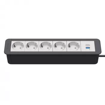 Kindermann CP Office Frame 6-násobný 5x napájacia zásuvka 1x USB-A nabíjačka čierna (7551000325)