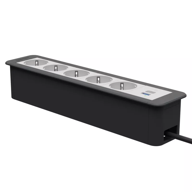 Kindermann CP Office Frame 6-násobný 5x napájacia zásuvka 1x USB-A nabíjačka čierna (7551000325)