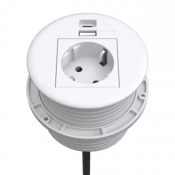 Kindermann CablePort stolový biely (STS-R90-2 weiß) - stolové pripojovacie pole s 2x zásuvkou Schuko