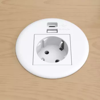 Kindermann CablePort stolový biely (STS-R90-2 weiß) - stolové pripojovacie pole s 2x zásuvkou Schuko