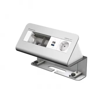 Kindermann CablePort desk² 4-násobný 1x zásuvka Schuko 1x USB-A nabíjacia funkcia strieborná