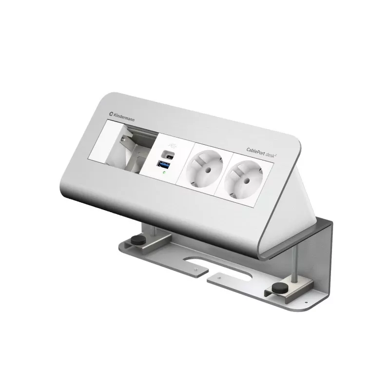 Kindermann CablePort desk 4-násobný 2x napájanie 2x USB stolový prípojný modul, hliník