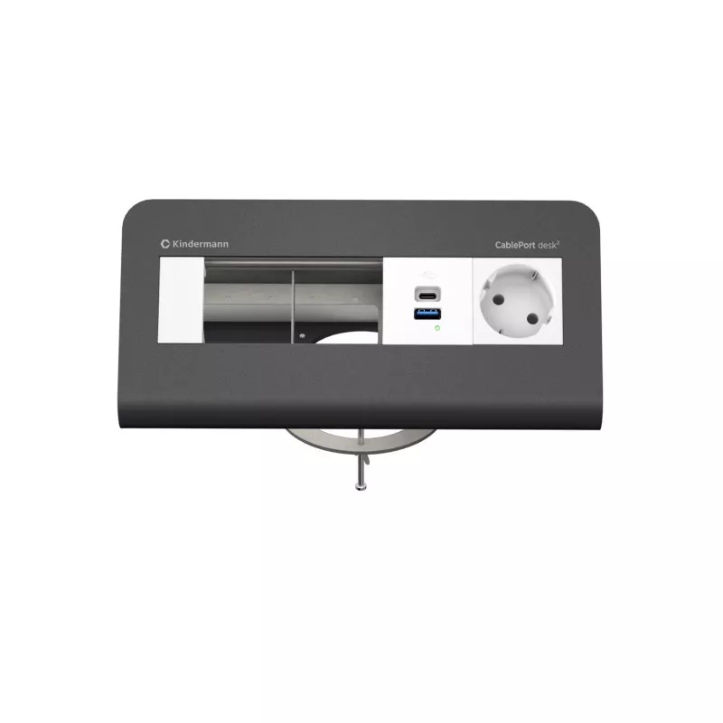 Kindermann CP desk² 80 4-násobný stolový pripojovací panel s 1x napájaním a 1x USB-A, strieborná/čierna