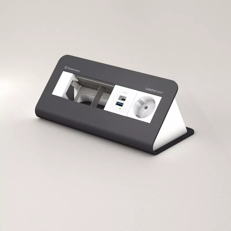 Kindermann CP desk² 80 4-násobný stolový pripojovací panel s 1x napájaním a 1x USB-A, strieborná/čierna
