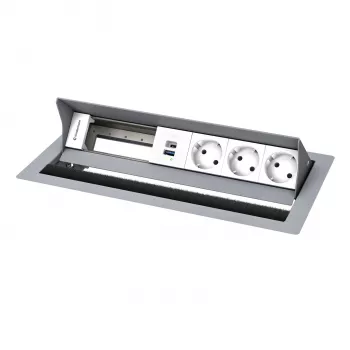 Kindermann CP Standard² 6-násobný stolový pripojovací panel s 3x napájaním a 1x USB-A nabíjacou funkciou, strieborná