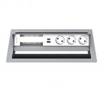 Kindermann CP Standard² 6-násobný stolový pripojovací panel s 3x napájaním a 1x USB-A nabíjacou funkciou, strieborná